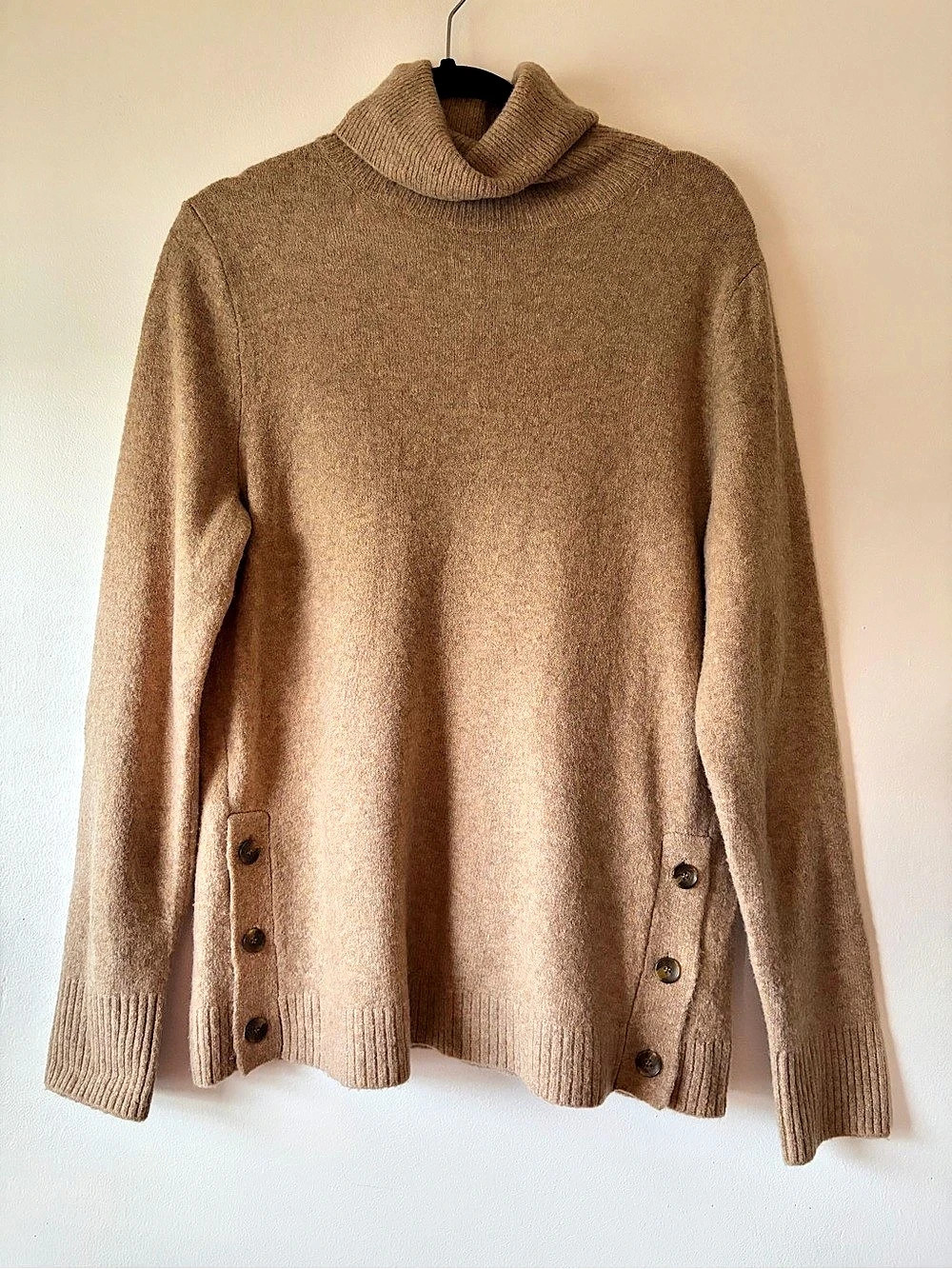 J.Crew Button Turtleneck in Extra-Soft Yarn Brown Small
